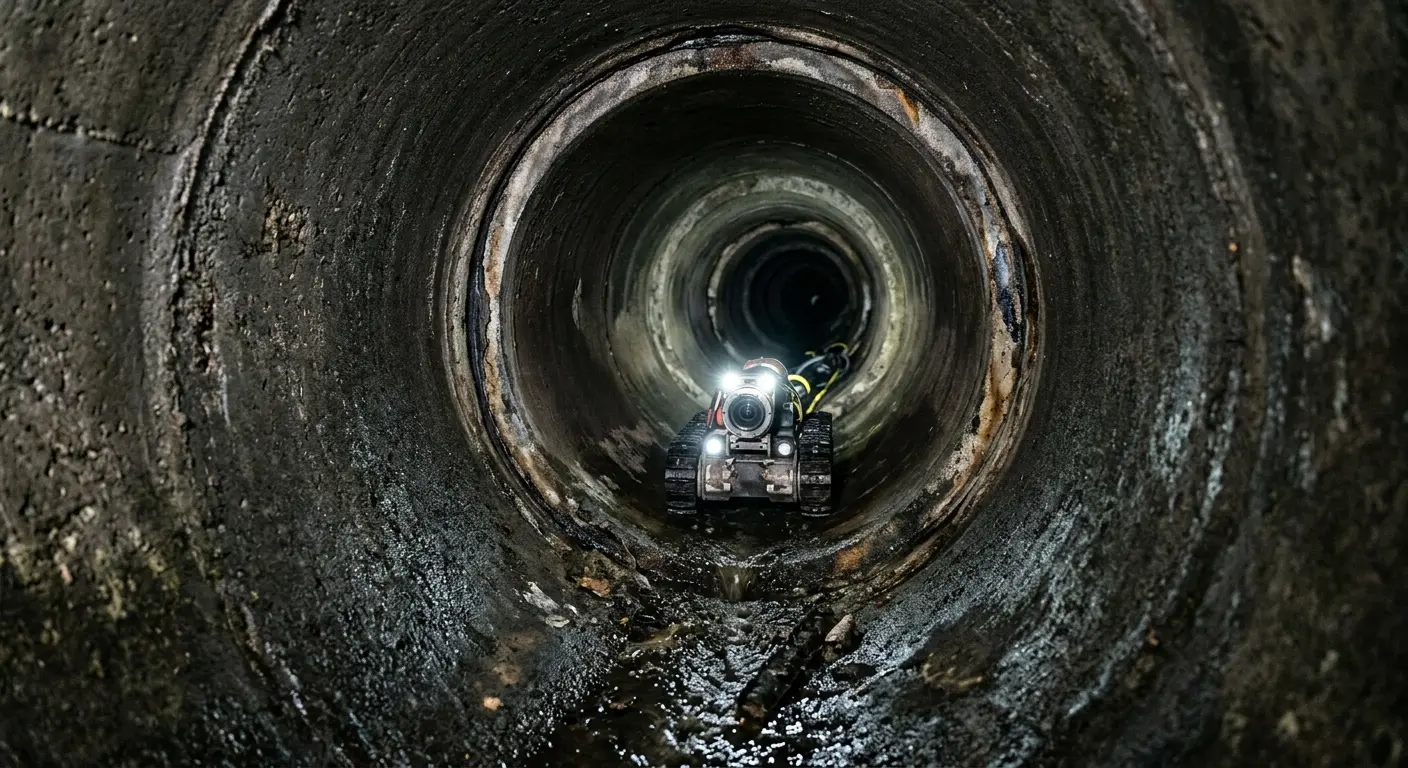 Robotic sewer camera inspecting pipe interior for Sewer Line Cleaning in Topsham